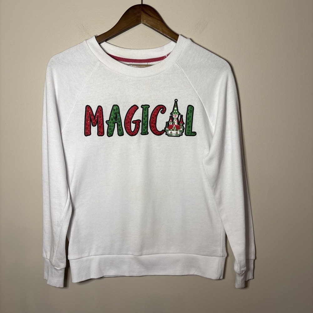Disney Parks Christmas Magical White Embellished Sweatshirt Woman's Small‎
